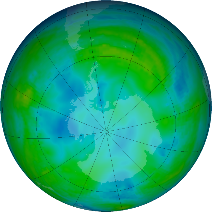 Antarctic ozone map for 31 May 1991